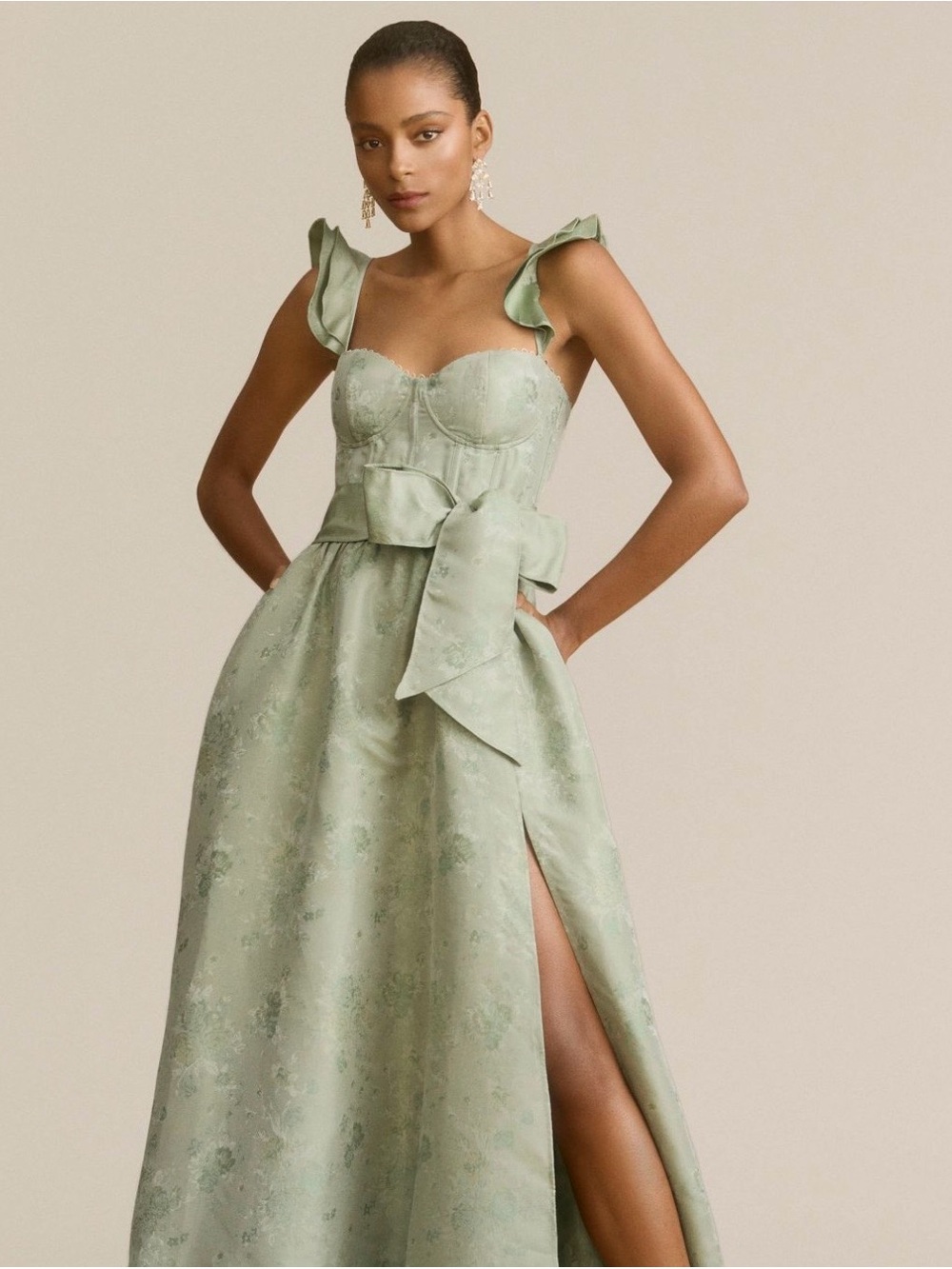 V. Chapman Mint Green Ruffle-Strap Bustier Maxi Dress